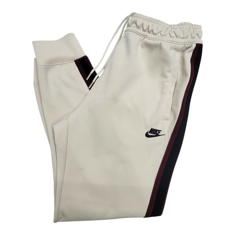 Nike NSW Tribute Joggers Mens M Ivory Cream Burgundy Stripe Track Sweatpants